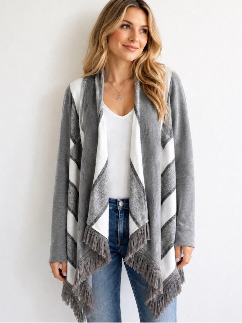 Anthropologie Saturday Sunday Grey Fringe Blanket Cardigan